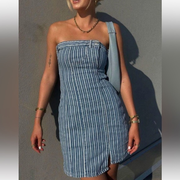 Zara Dresses & Skirts - ZARA Strapless Striped Denim Dress. Size S
